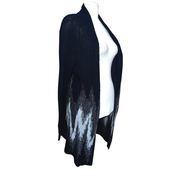 Chicos Black Open Front Cardigan Sweater With Ombre Metallic Detail Sz 1 (Medium - Picture 9 of 9